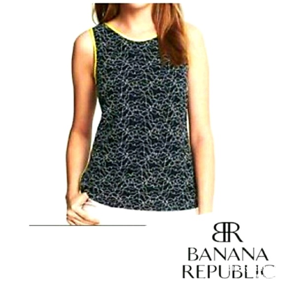 Banana Republic Tops - Banana Republic Dark Blue and Neon Yellow Lace Tank Blouse size 8